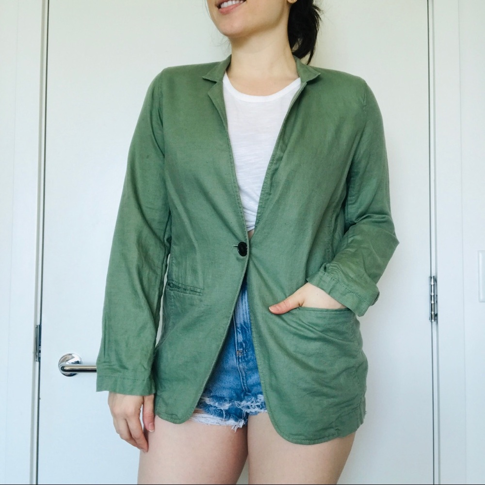 💚 GAP Casual Green Blazer Cotton Linen